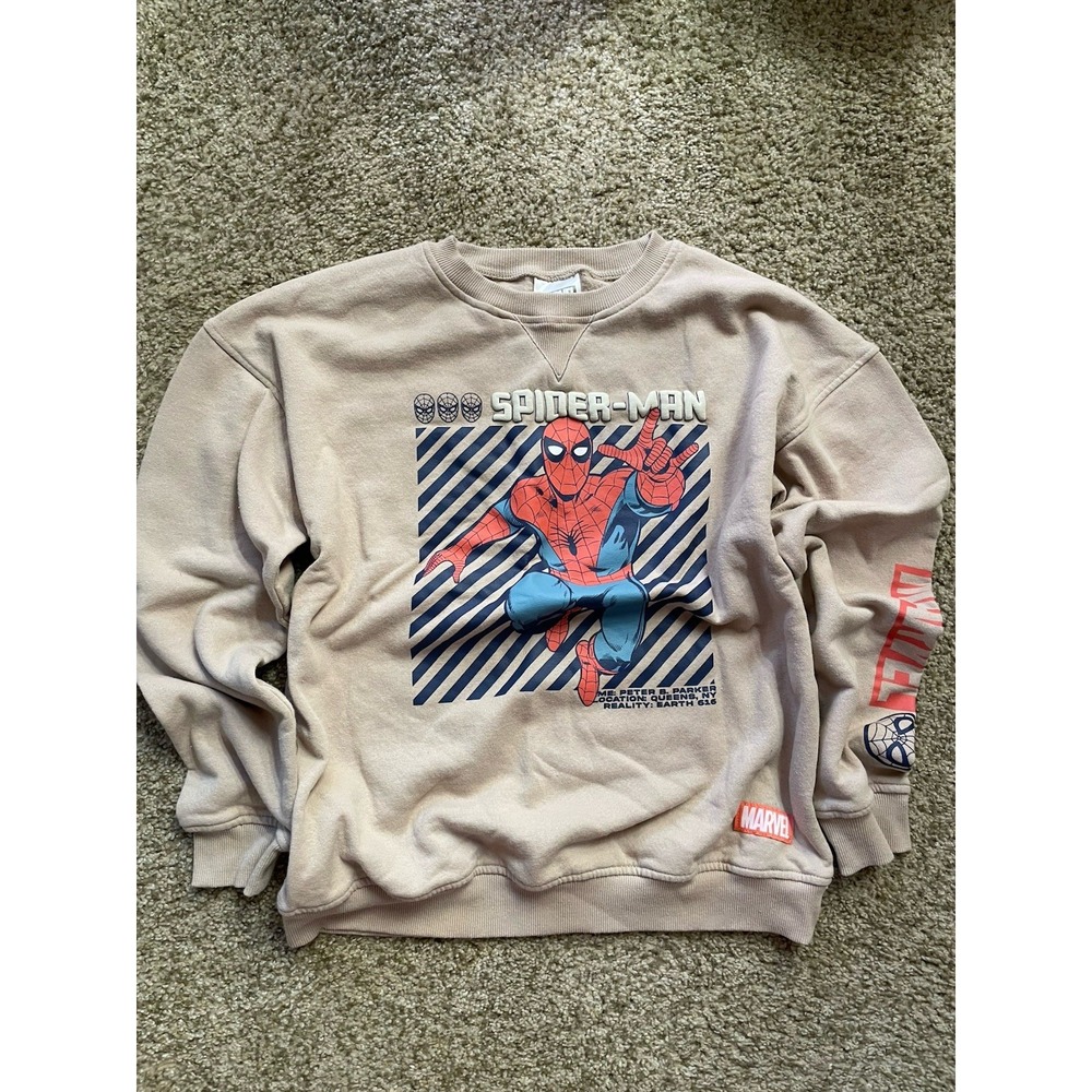 Marvel Spider-Man Beige Graphic Crewneck Sweatshirt Kids XL 14 16